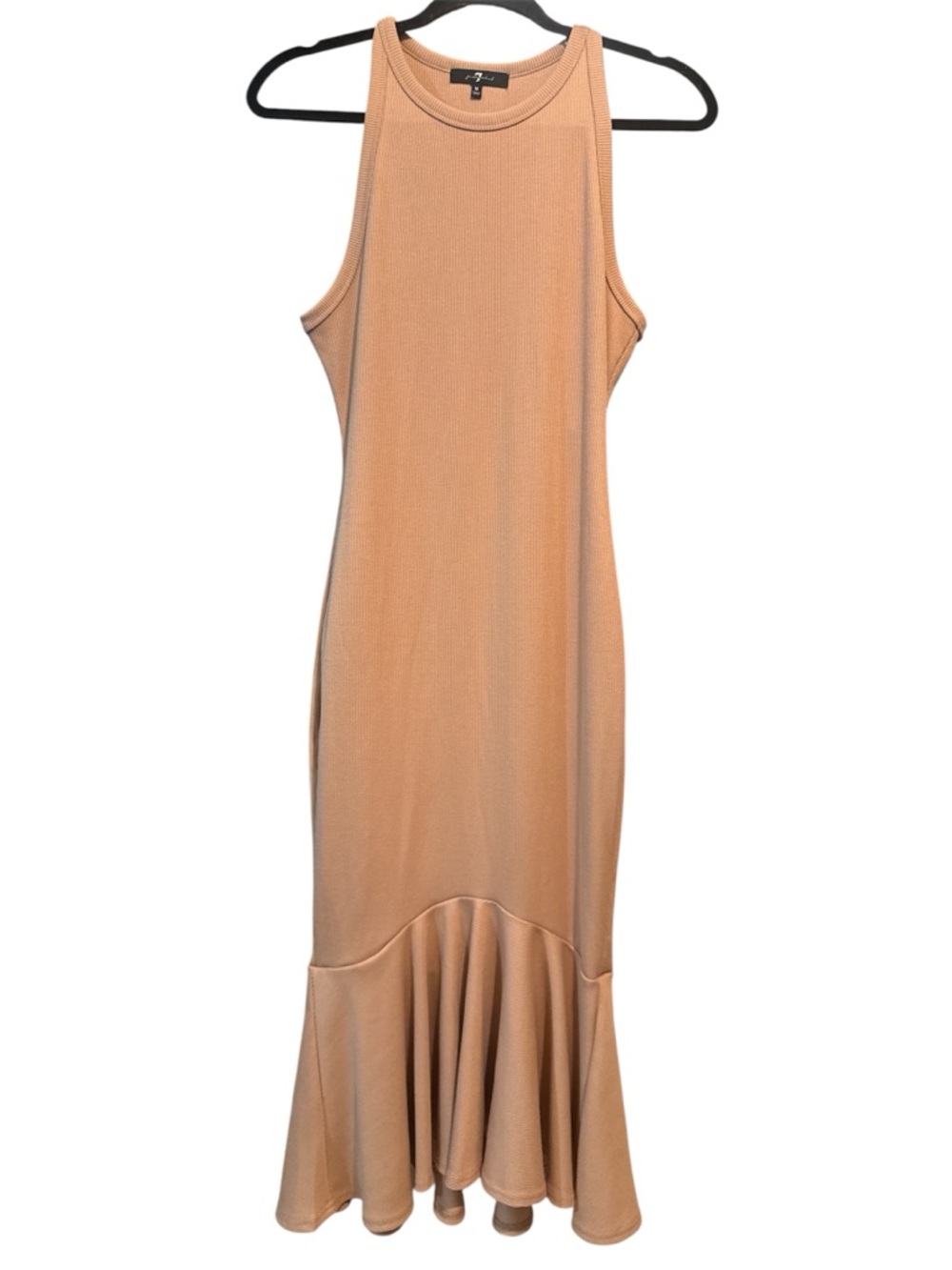 7 For All Mankind Sleeveless Beige Ribbed Maxi Dress with Flounce Hem Sz M